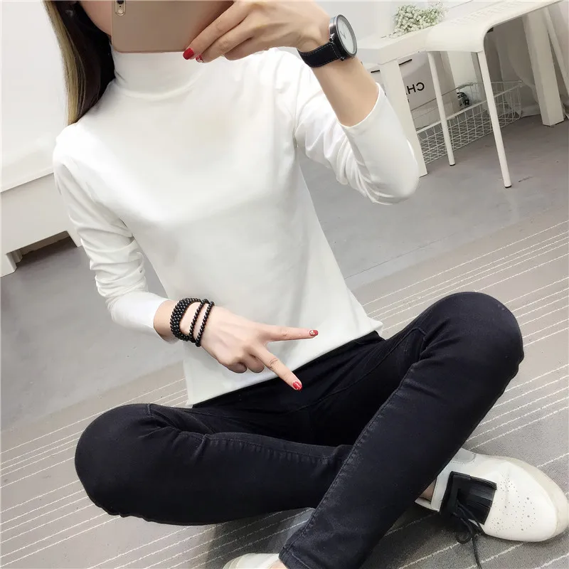 Футболка женская с длинным рукавом простая универсальная водолазка в Корейском