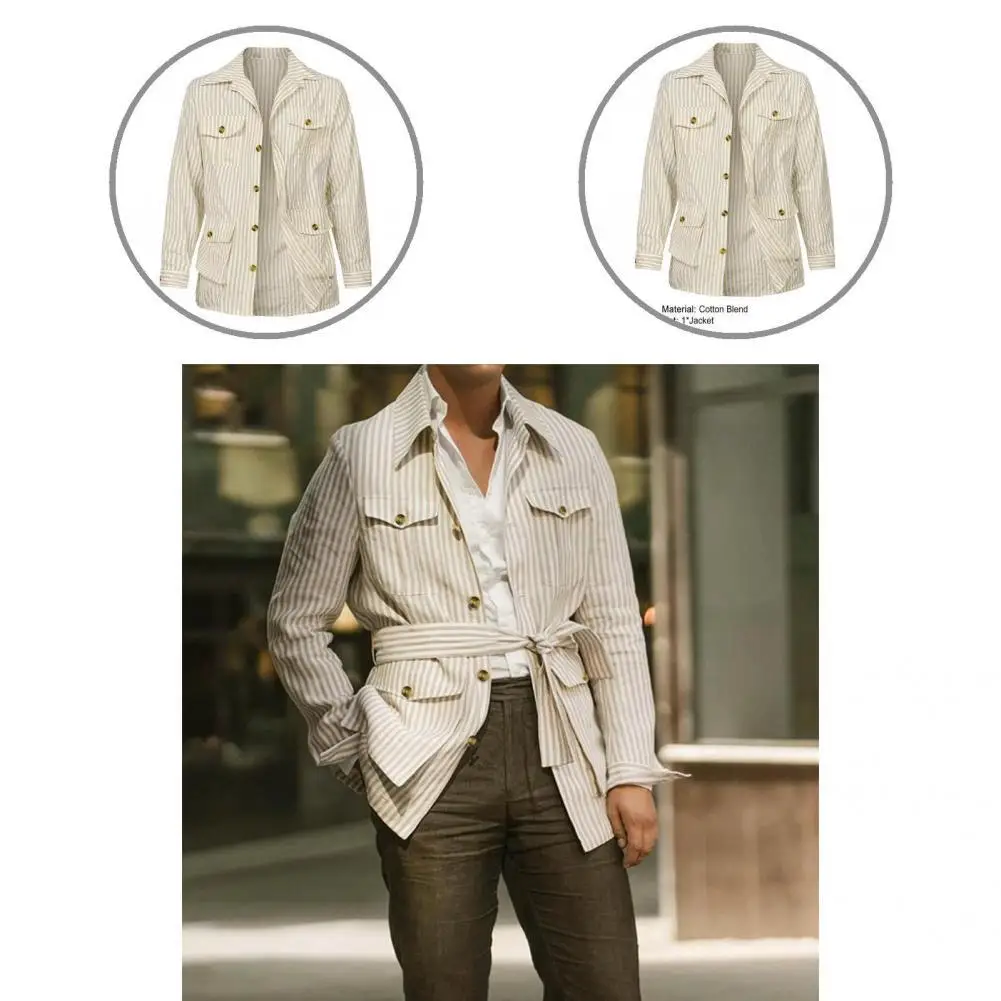 

Trendy Male Jacket Long Sleeve Single-breasted Retro Stripe Male Jacket Men Coat Spring Jacket