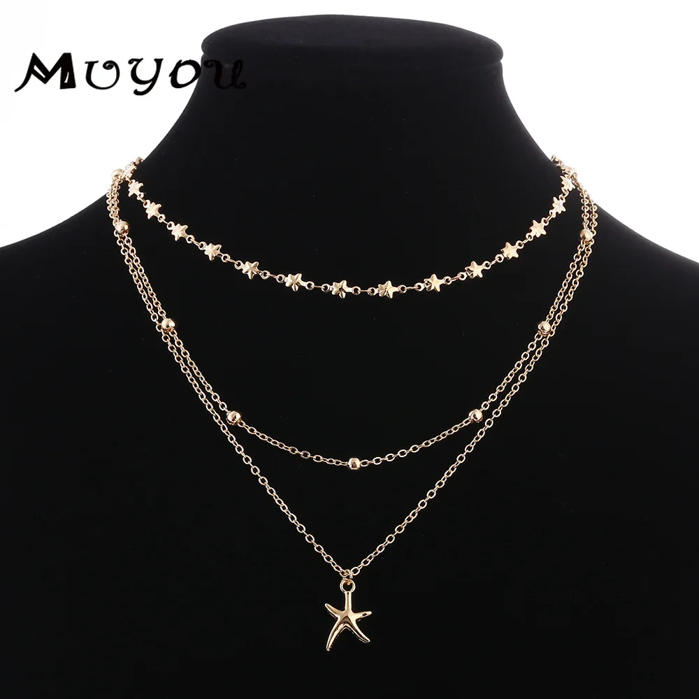 Цепочка с кулоном в виде морской звезды многослойная XL097|Ожерелья подвеской| |