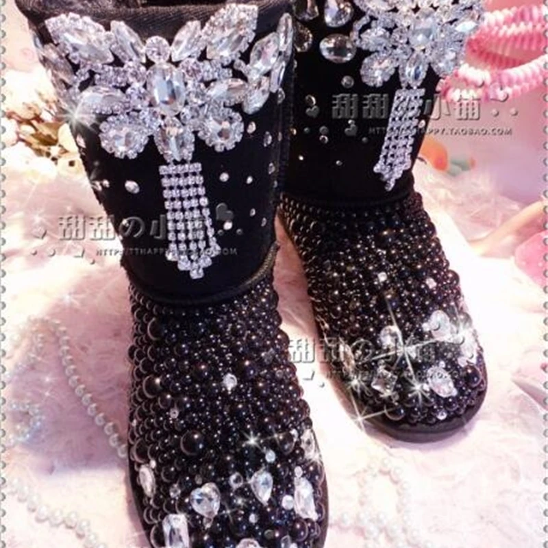 Красивая бабочка от black pearl полная Алмазная зимние ботинки rhinestone кожа драгоценный