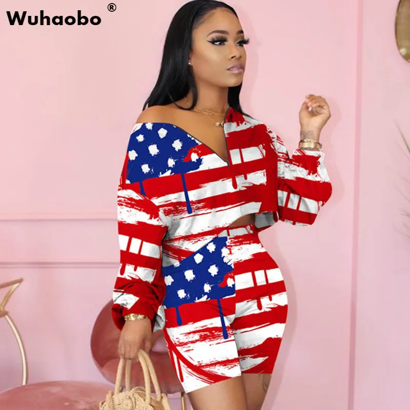 Wuhaobo спортивный женский комплект из двух предметов с мультяшным флагом и