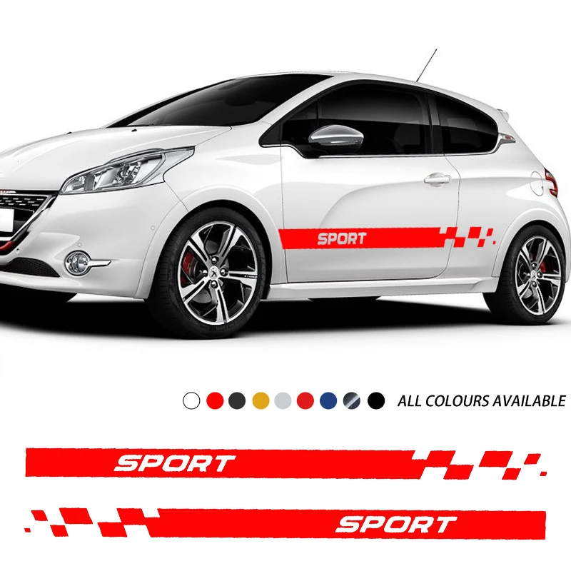 

2 шт., длинные виниловые наклейки на корпус автомобиля, для Peugeot 308 208 108 107 3-5 дверей