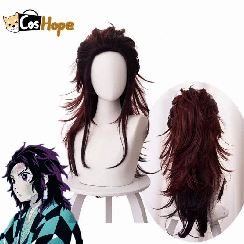 Женский термостойкий парик Tanjiro красный и коричневый Kimetsu No Yaiba Kamado Tanjirou