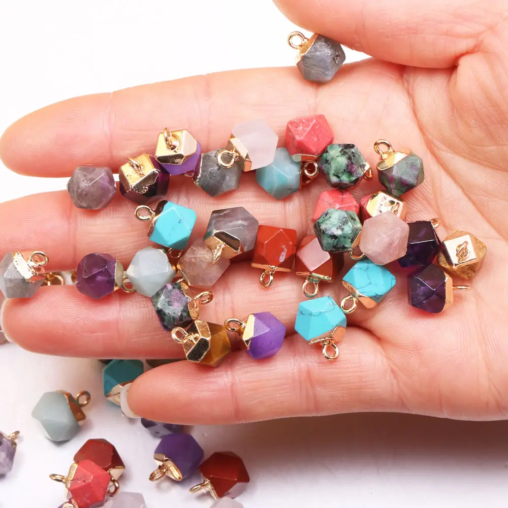 

Natural Semi Precious Stone Small Pendant with Cut Turquoise Amethyst Flash Labradorite Jewelry Pendant DIY Necklace Earrings