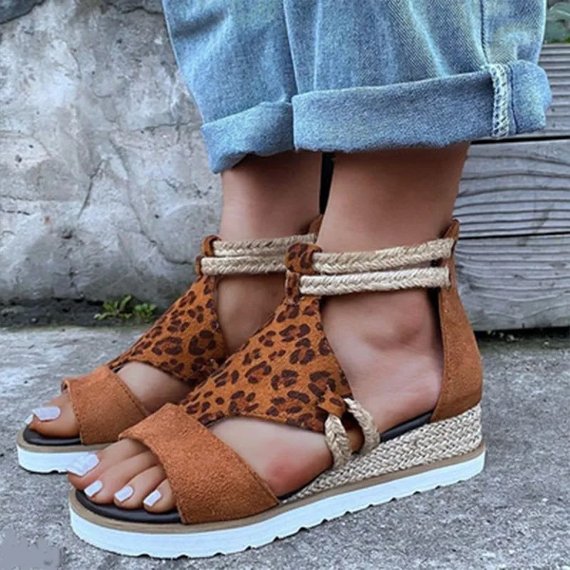 

Roman Style Casual Summer Shoes Women Wedge Sandals Sexy Leopard Print Women Sandals Women Beach Sandals
