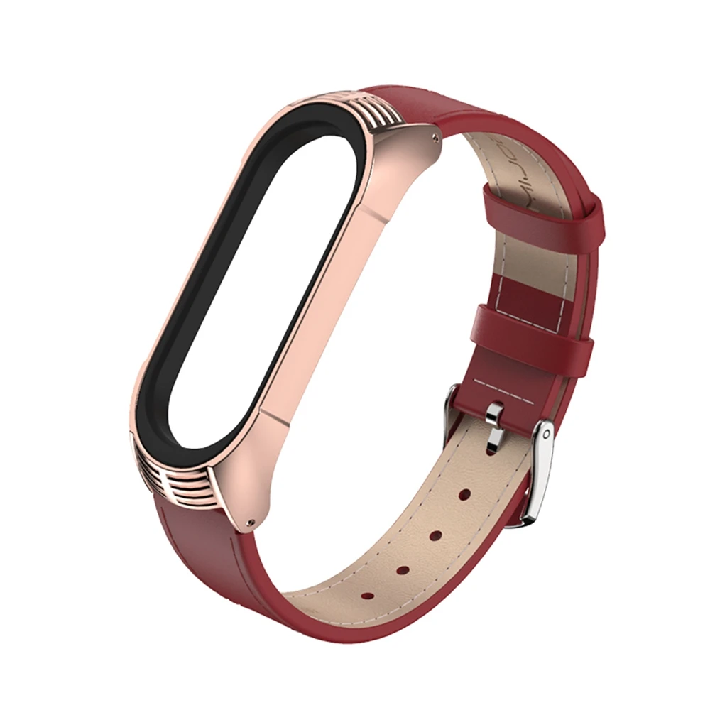 Red Rose Gold mi jobs Newst Design mi Band 4 ремешок из натуральной кожи браслет для Xiaomi mi Band 4 сменный ремешок mi band 4 умные аксессуары - Цвет: Red Rose Gold