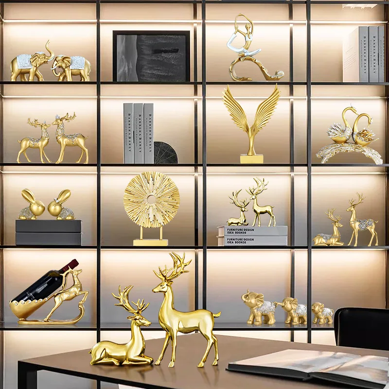 

Living room wine cabinet porch golden elk ornaments modern luxury decoration creative home desktop crafts