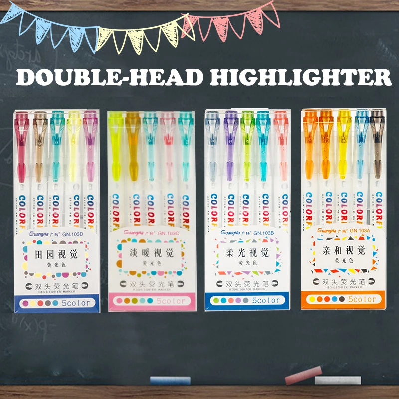 

5 цветов двухголовый хайлайтер набор конфетных цветов хайлайтер маркеры ручной дневник для счетов ручка школьные Канцтовары для студентов