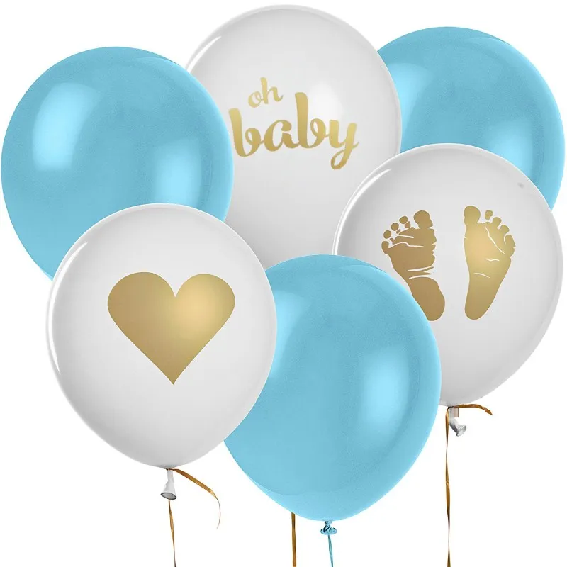 

12pcs Baby Shower Decor Gender Reveal Party Pregnancy Birthday party Gold Foot Heart oh baby Printed Light Pink Blue Balloons