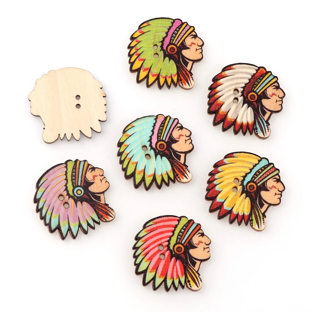 50 шт./лот 31*31 мм индийский Аватар Форма деревянные кнопки смешанный ручной