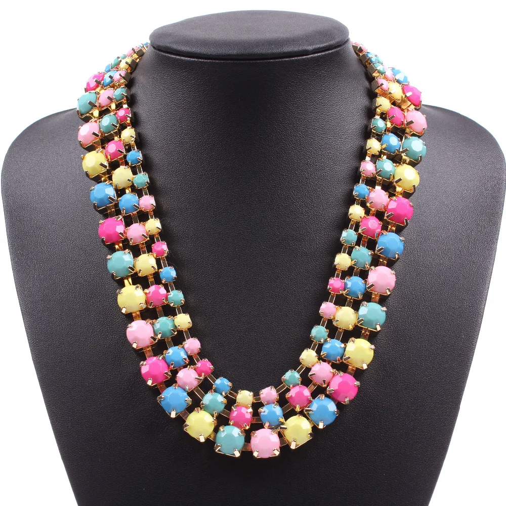 Новые цветные бусы массивные золотые цепочки неоновые цвета ожерелье для