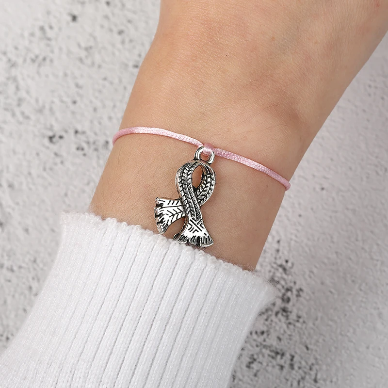 Браслет женский Регулируемый из розовой веревочной ленты с изображением рака