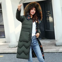 2020 new print liner double sided wear parka winter jacket women medium long hooded parka fur collar coat