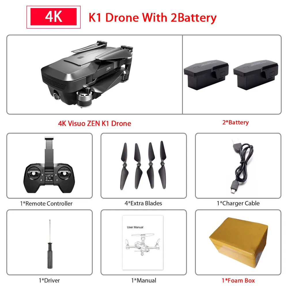 K1 2B Foam Box Visuo ZEN K1 gps Радиоуправляемый Дрон с 4K HD двойной камерой управление жестами 5G Wifi FPV Бесщеточный двигатель полёт 28 минут Дрон VS F11 B4W SG906 - Color: K1 2B Foam Box