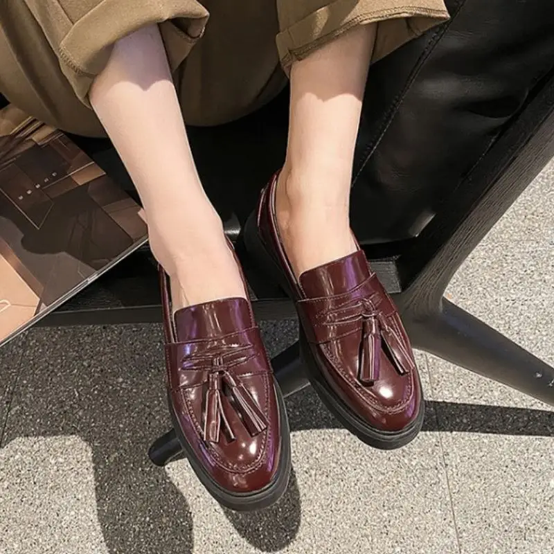 

RIZABINA New Arrival Shoes Women Pumps Round Toe Thick Bottom Tassel Slip On Solid Color Retro Shoes Female Footwear Size 34-40