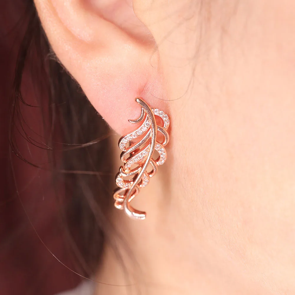 

Fashion Women Leaf Clip-on Earring Vintage Crystal Zircon Feather Ear Cuff Hoop Earrings Jewerly Accessories For Gift