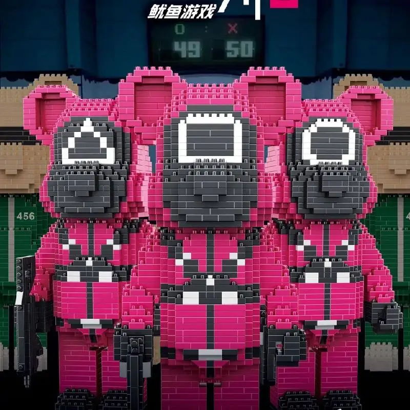 

Squid Game Small Particles Red Riding Hood Building Blocks Bear Creative Assembling Diy Building Blocks Decompression Toy Gift