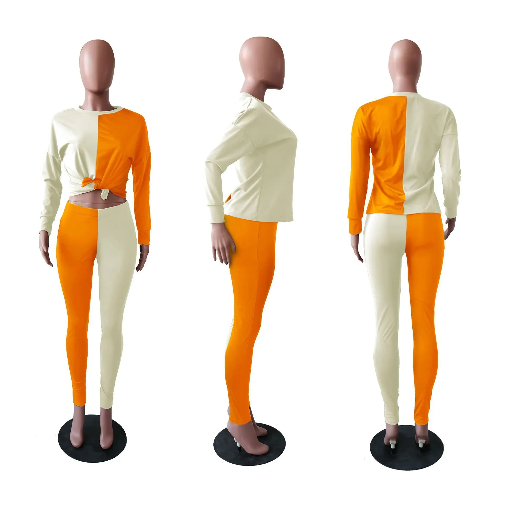 

2020 Autumn Casual Women Tracksuits O Neck Long Sleeves Top Long Pants Matching Sets Two Piece Set Patchwork Sports Outfits