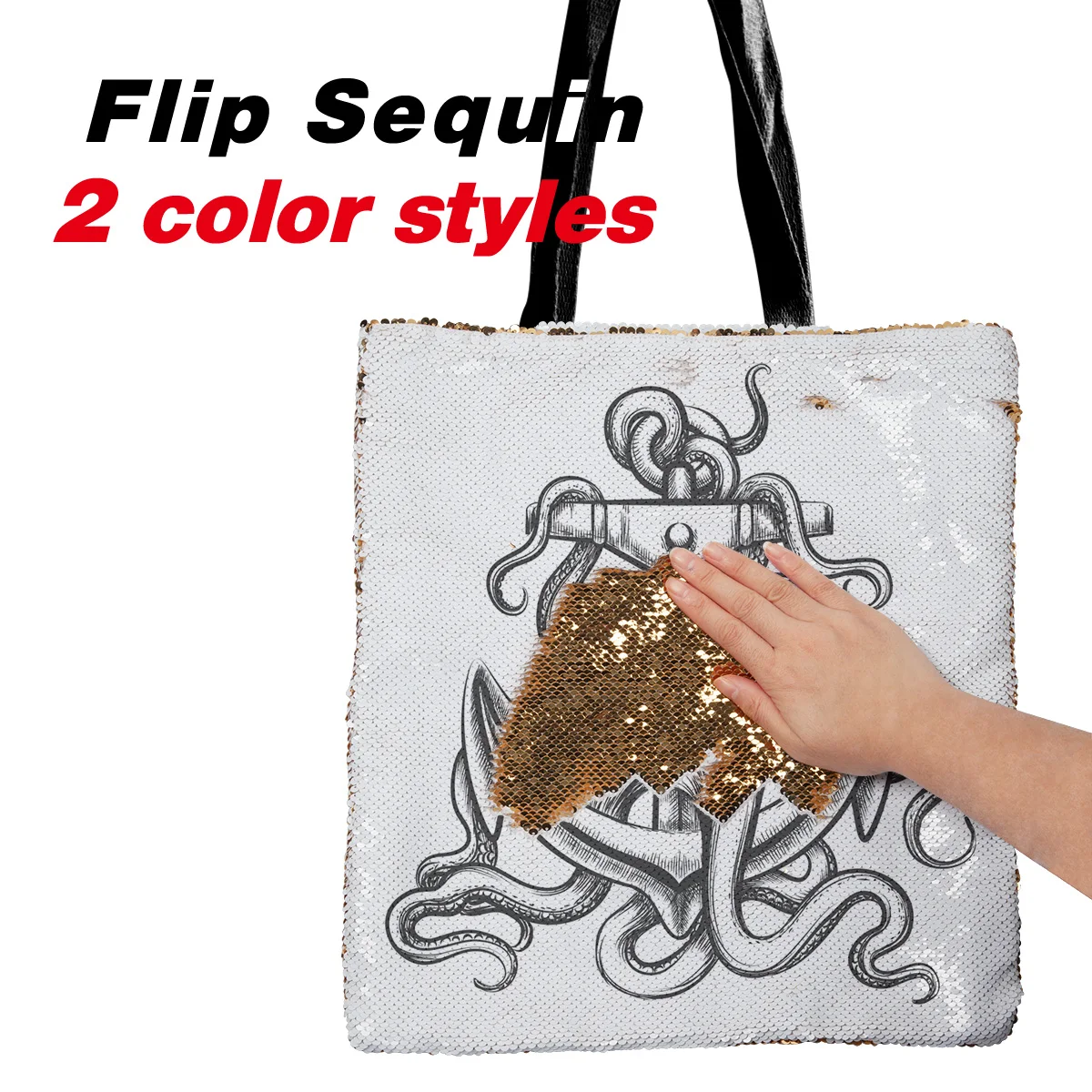 Sketch Drawing Octopus And Anchor Shoulder Bag Flip Sequin Single Bags for Women Travel Casual Party Book | Багаж и сумки