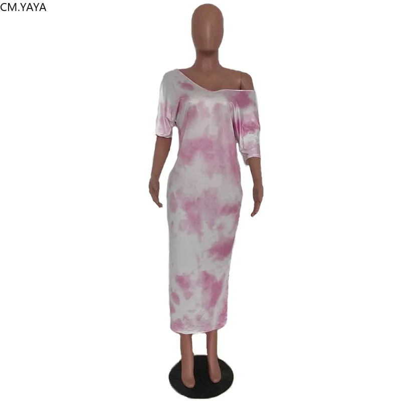 CM.YAYA women tie dye lace up back off shoulder slim maxi long dress | Женская одежда