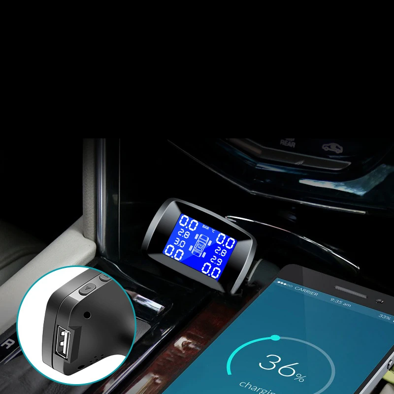 TOSPRA Smart Car TPMS Tyre Pressure Monitoring System Solar Power Digital LCD Display Auto Security Alarm Systems | Автомобили и