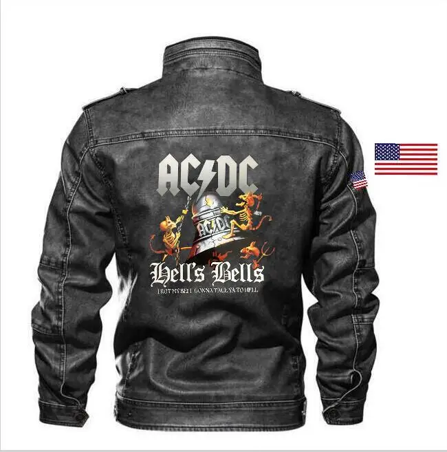 goatskin ACDC часы кожаная куртка Тонкий кожаный мотоцикл мужская куртка брендовая одежда вышитая эмблема