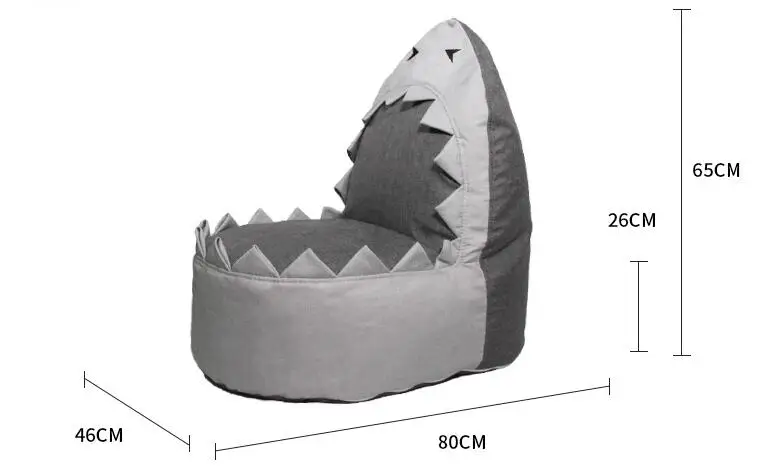 

Grey Shark Children's Chair Cute Cartoon Shape Kids Sofa Chair Bean Bag with Removable Cover for Living Room Bedroom Furniture