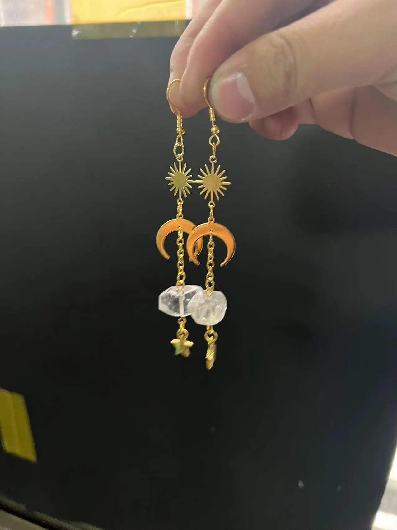 Серьги-Подвески ручной работы с натуральным кристаллом в бразильском стиле |