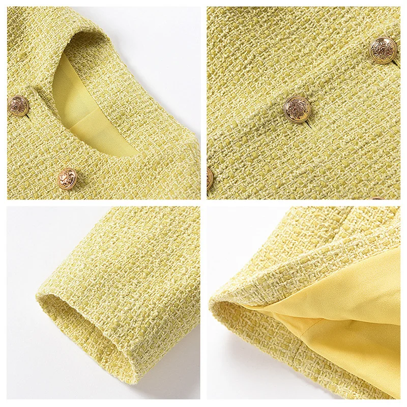 Женская твидовая куртка с круглым вырезом элегантная двубортная для ранней