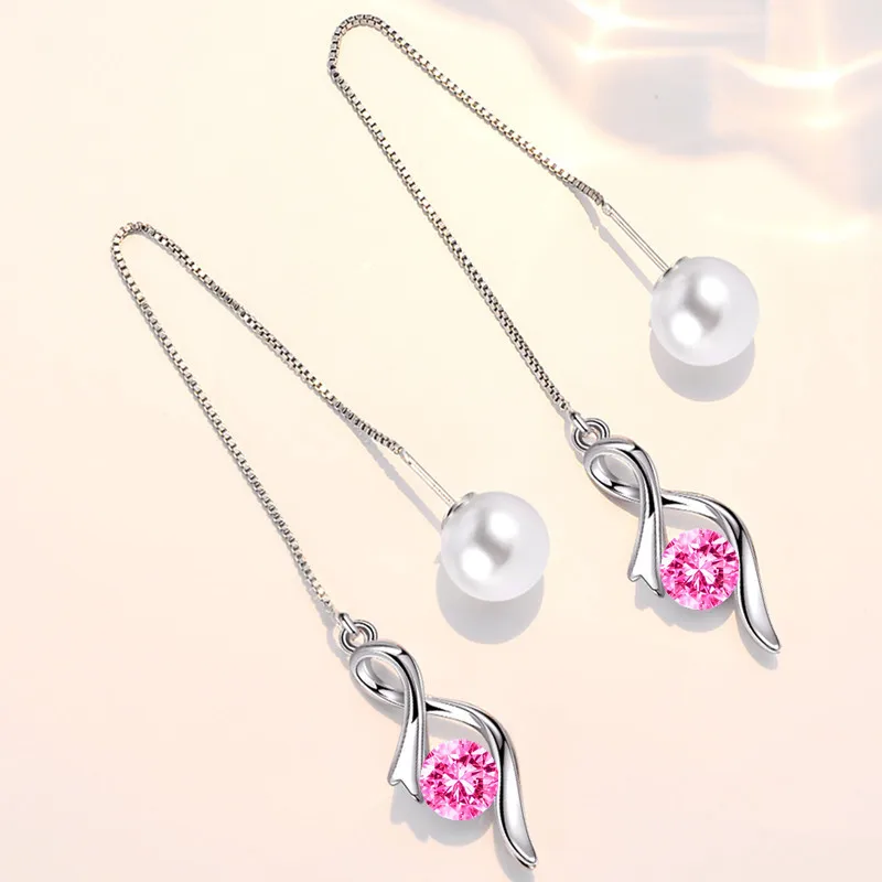 

NEHZY 925 Sterling Silver New Woman Fashion Jewelry Heart Ear Line High Quality Crystal Zircon Pearl Long Tassel Retro Earring