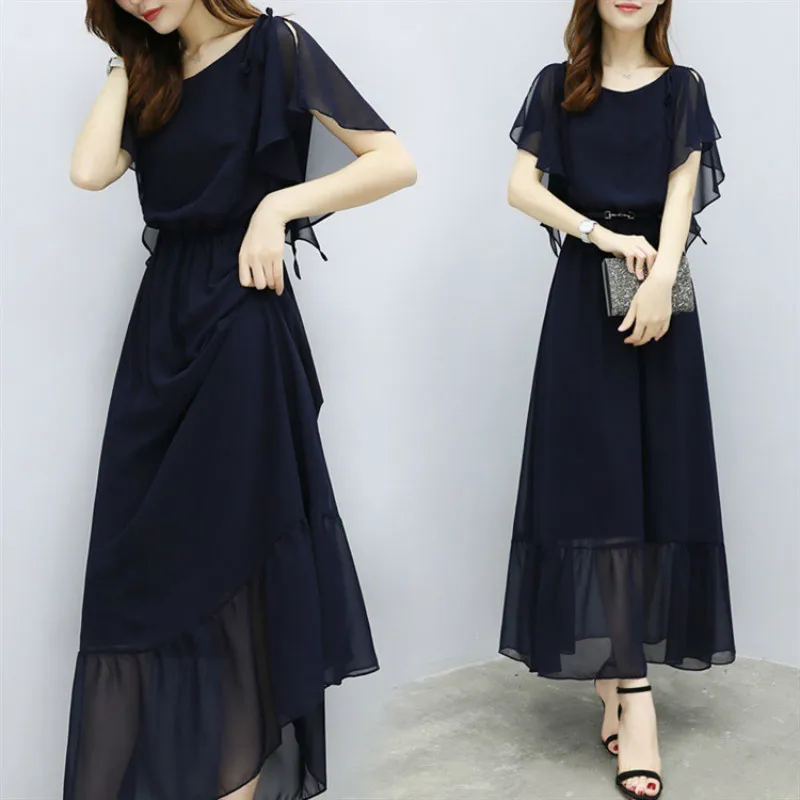 Летнее платье женская одежда элегантное Шифоновое Платье макси с оборками