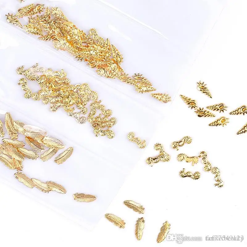 Mixed 6 styles/bag 3D Gold Metal Rivets Nail Studs Round Animal Moon Decoration Nails Shell Sticker Manicure DIY Accessori | Красота и