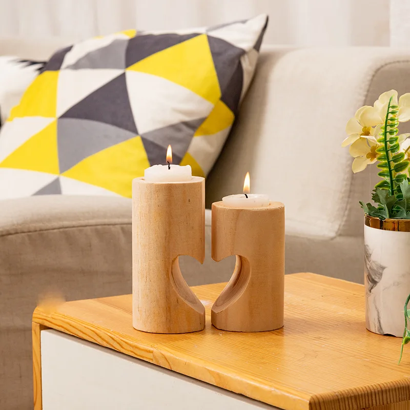 

Wooden Candle Holder for Craft Wood Candlestick Shelf Desktop Decoration XR-Hot