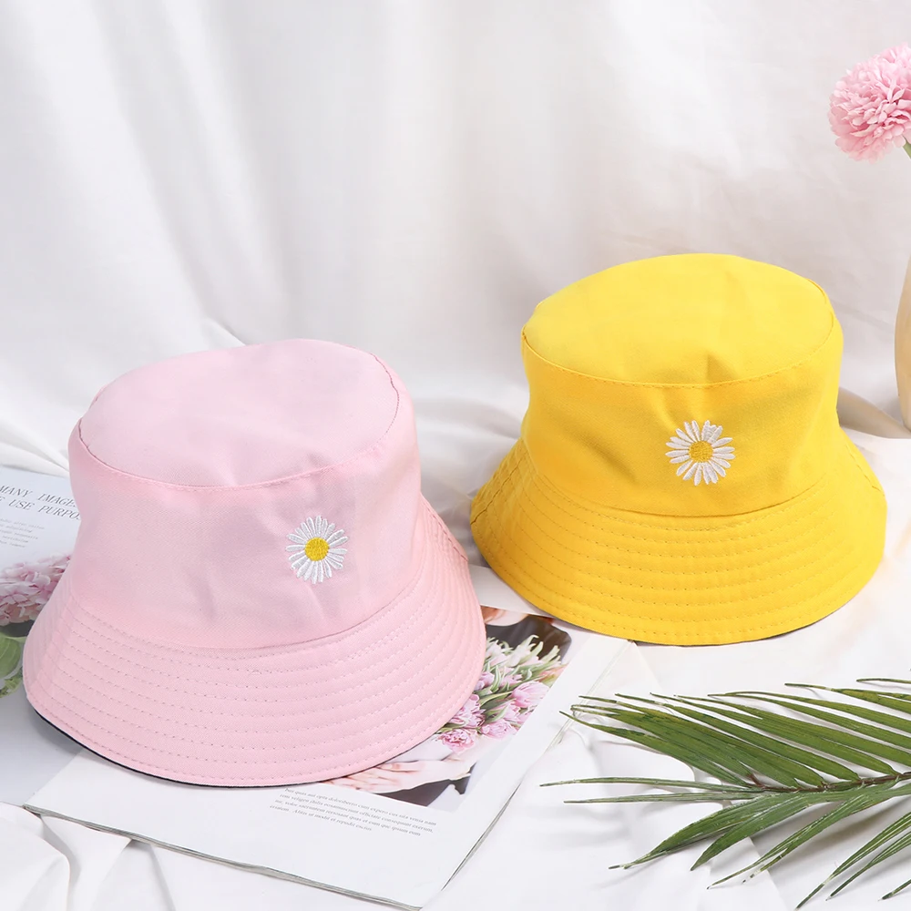 Женская панама с ромашками летняя хлопковая пляжная Панама цветочным принтом