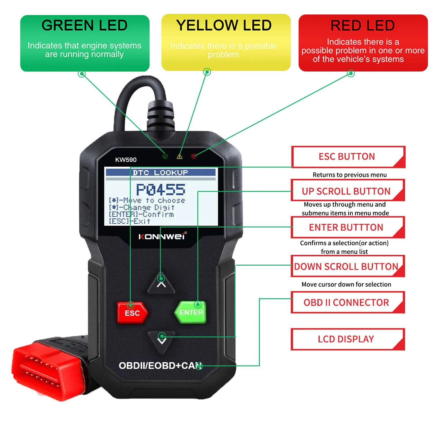 KONNWEI KW590 OBD2 Scanner Car Diagnostic for For Cars After 1996 OBD 2 Auto Tool Tools | Автомобили и мотоциклы