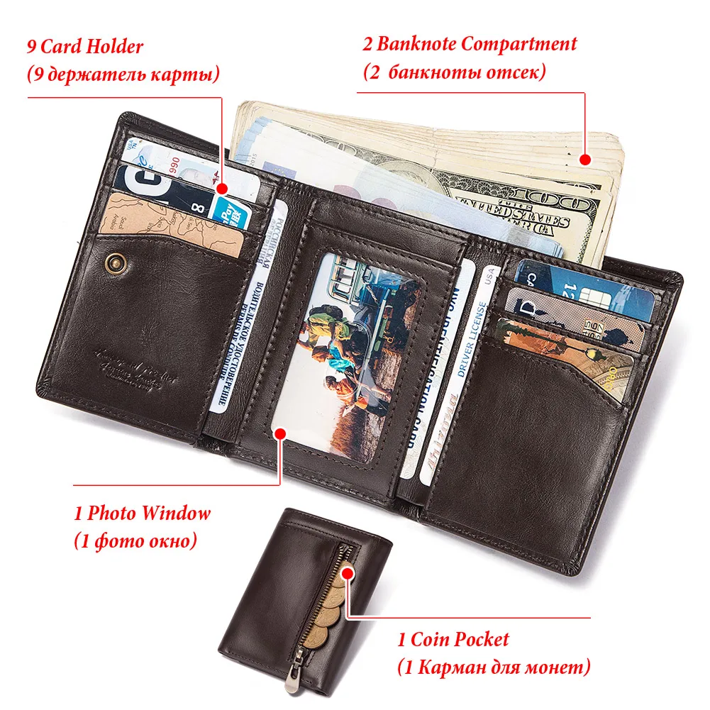HUMERPAUL Wallet for Men Genuine Leather RFID Cards Holder Purse Fashion Slim Trifold Casual Wallets with Coin Pocket Male 20023 3