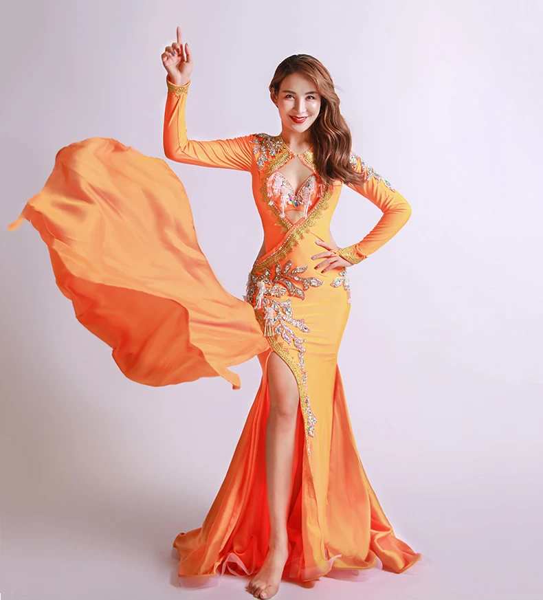 Women Luxury Belly Dance Costume Set Silk Long Robes Bellydance Practice Clothes Dancer Fall Autumn Dancewear Dancing Clothing