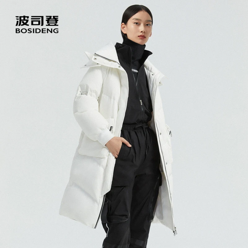 

BOSIDENG Новый пуховик женский 90% утиный пух пальто Съемная шляпа свободная теплая верхняя одежда водонепроницаемая B00145554