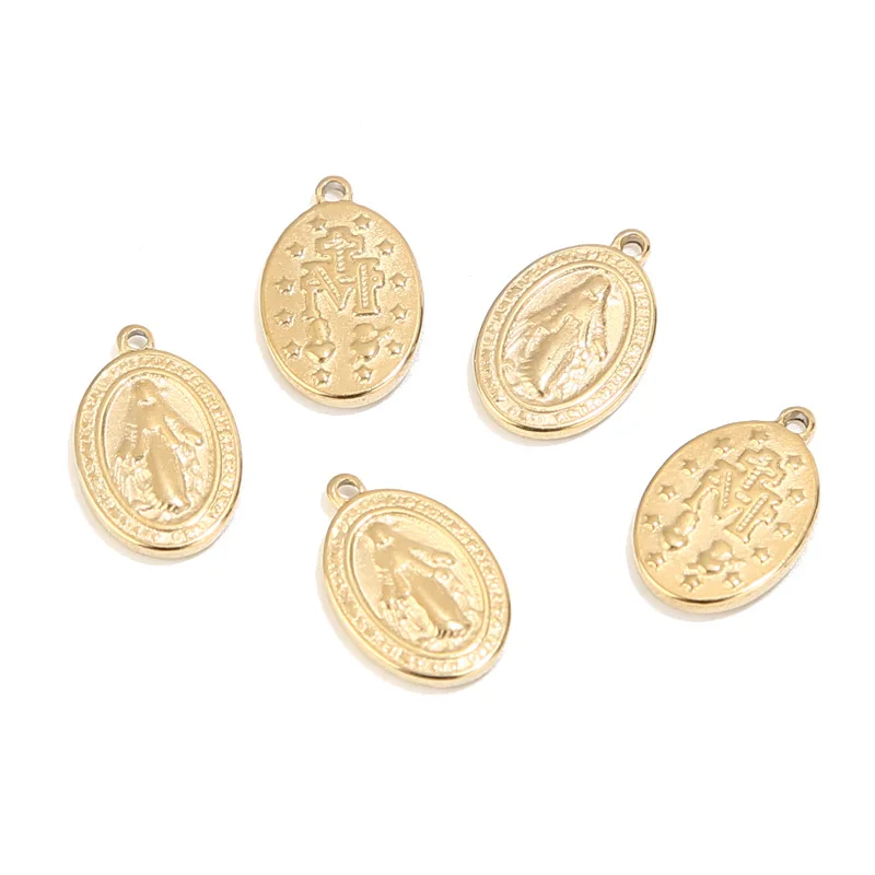 

5pcs Stainless Steel Gold Tone 8*13mm Charm Saint Benedict Maria Pendants For DIY Necklace Bracelet Jewelry Makings Accessories