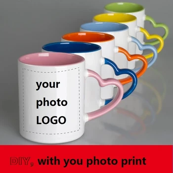 DIY Customized 350ML 12oz Ceramic Mug Heart Handle Type Personalized Print Picture Photo LOGO Text 1