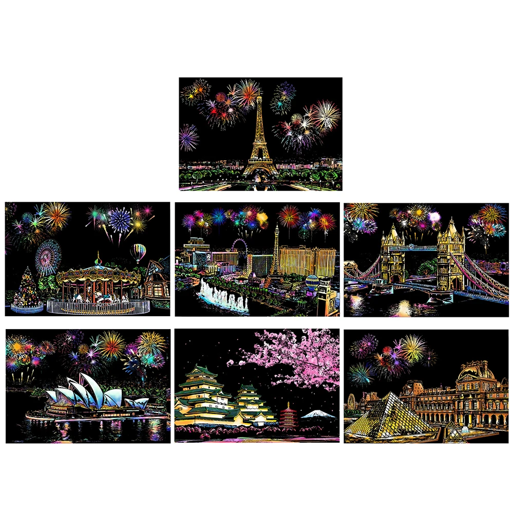 

Пейзаж мира 75*52 см, городская живопись от царапин, раннее образование, граффити, Рисование для взрослых, декомпрессионная самодельная карти...