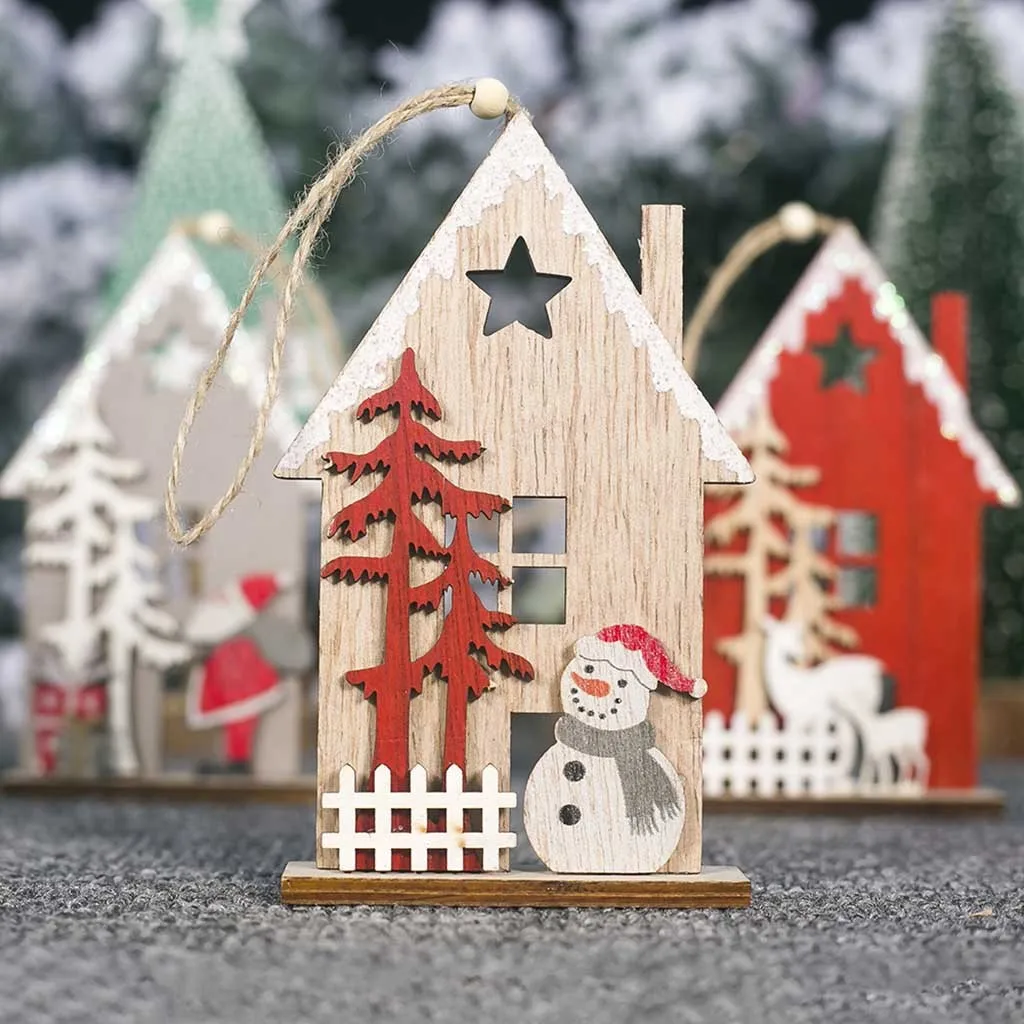 House Shaped Christmas Tree Hanging Pendant Wooden Small Christmas Ornaments Noel Natale Kerst Adornos de Navidad Natal#jink