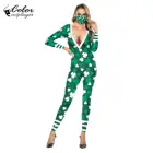 Модный карнавальный необычный костюм кошки зентай, костюм для косплея, Рождественский женский сексуальный костюм с зеленым узором, маска, боди