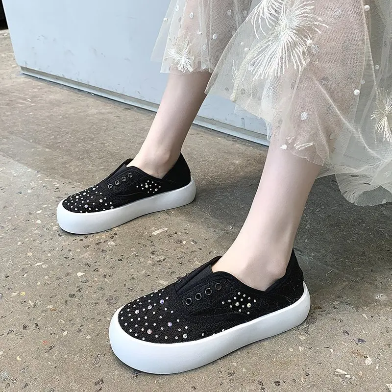 

Round Toe Women Slip-on Loafers With Fur All-Match Shoes Casual Female Sneakers Slip On New Summer Breathable Fabric Fisherman F
