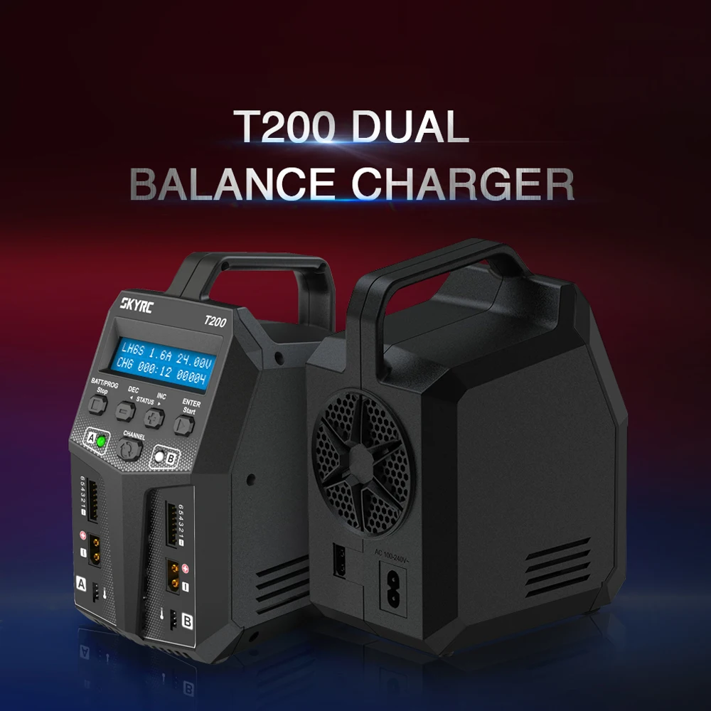 Для LiPo Li Ion LiFe NiCd NiMH PB LiHV батареи SKYRC T200 Dual AC/DC баланс зарядное устройство 12A 100W XT60