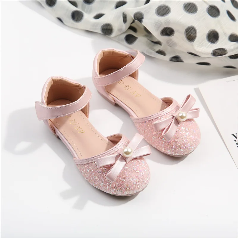 

Girls Sandals Summer 2021 Children's Baotou Glitter Sandal Kid's Princess Girl Bowknot Of Shoes With Flats Beading Sand Baby