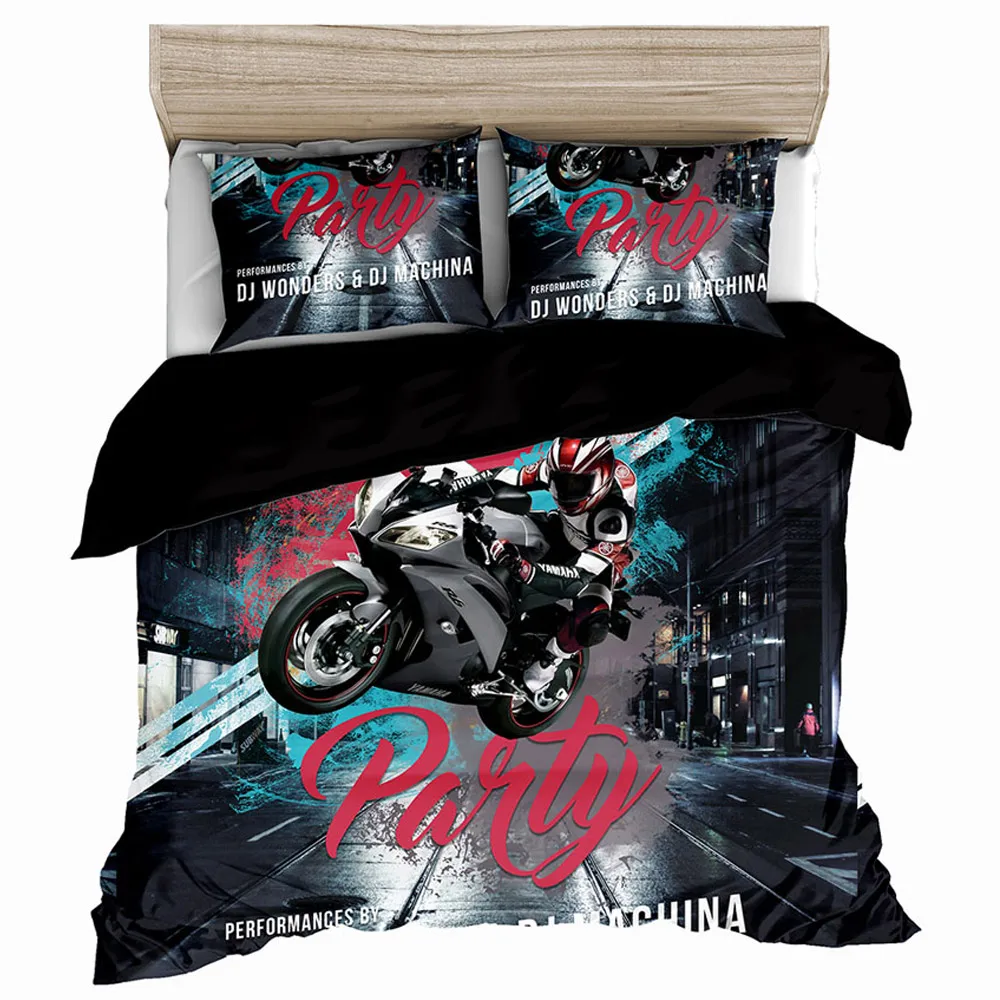 

Fashion Motorcycle Print 3D Oil Bedding Sets 3PCS, Queen Full Size locomotive Print Boys Duvet Cover Boys Merry Chirstmas Gift