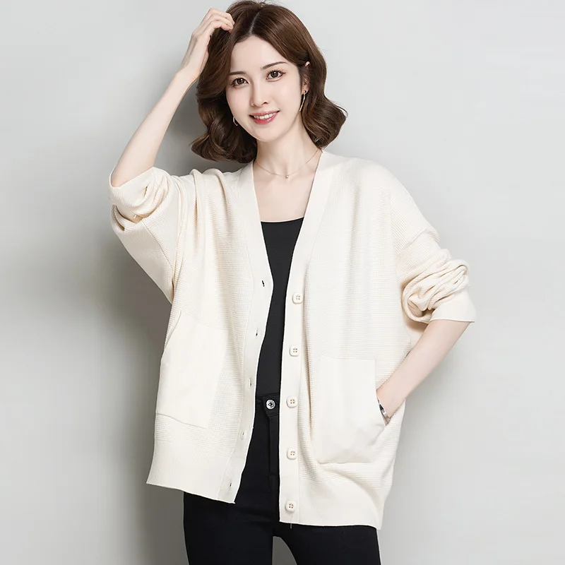 

Женский вязаный кардиган, однотонный облегающий жакет с V-образным вырезом, осень 2021