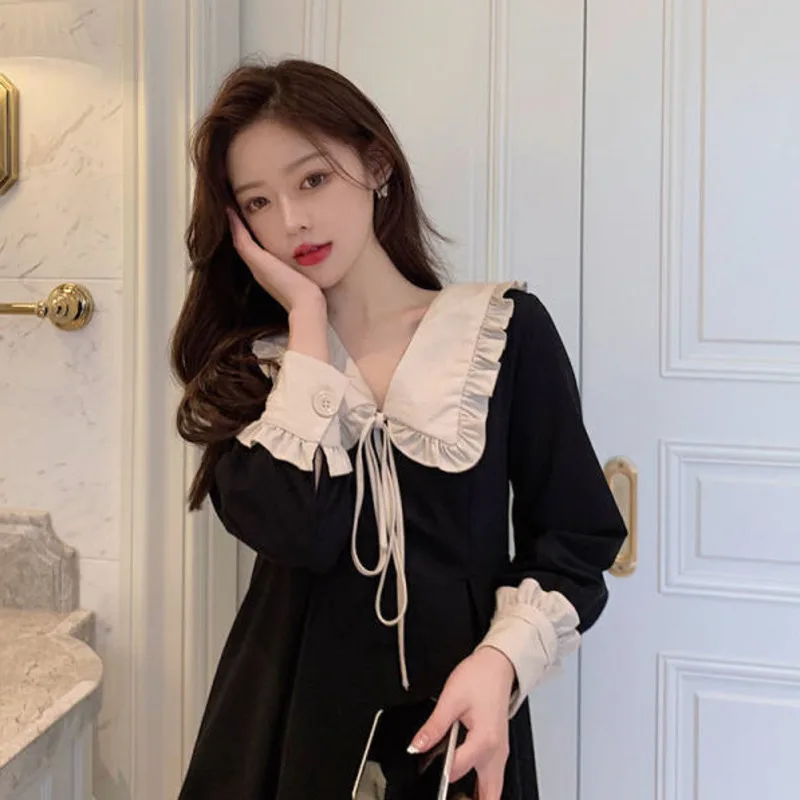 

Женское кружевное платье с длинным рукавом, элегантное приталенное платье в винтажном французском стиле на осень и зиму