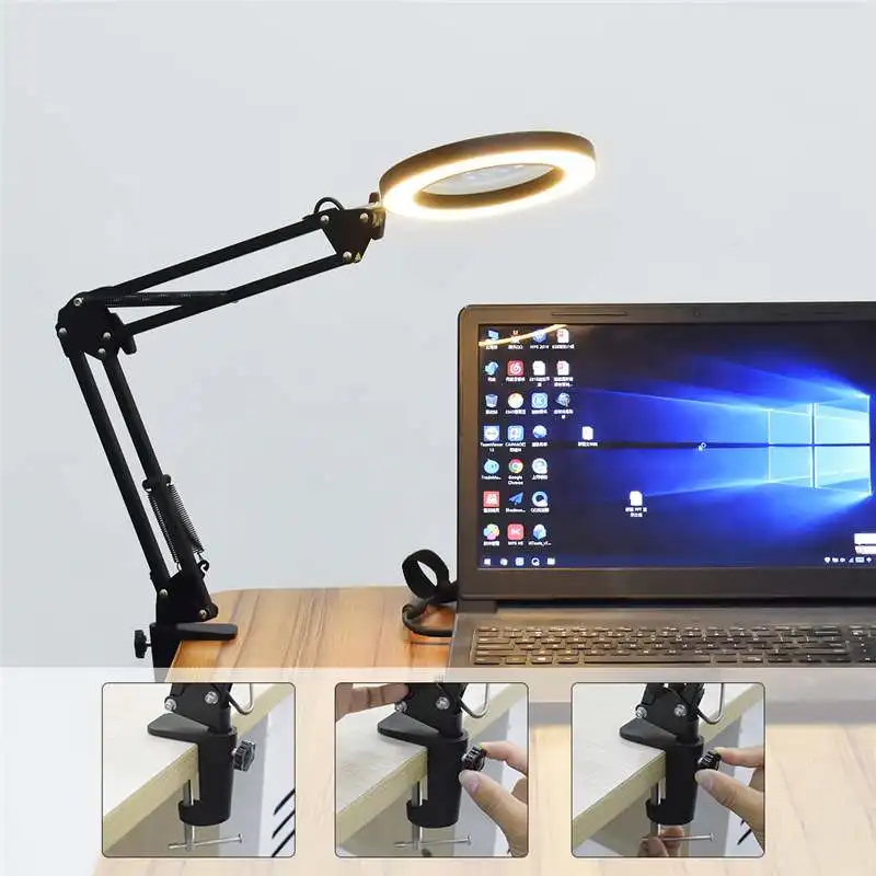 

Flexible Desk Large 33cm+33cm 5X USB LED Magnifying Glass 3 Colors Illuminated Magnifier Lamp Loupe Dimming Working Desk Lights